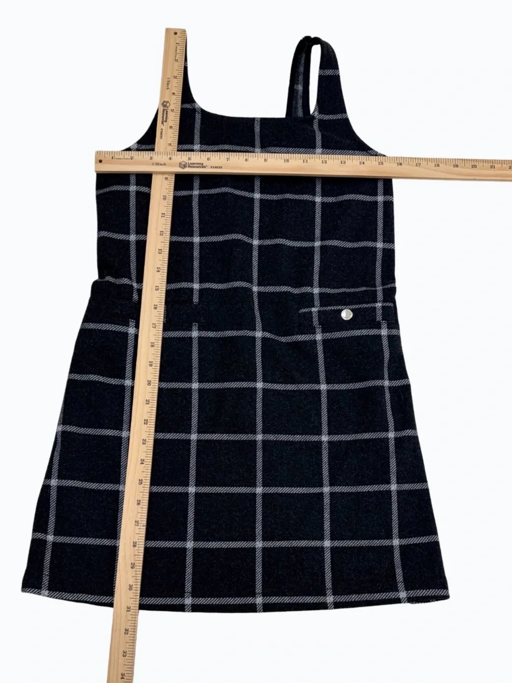 Abercrombie & Fitch Windowpane Pinafore Dress in Dark Gray White Girls 15/16